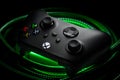 January 15, 2023, Odessa, Ukraine. A black Xbox Wireless Controller highlighted in green and red. Compatible Xbox Series X S, Xbox