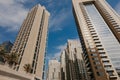 January 02, 2019 . Panoramic view with modern skyscrapers and water pier of Dubai Marina , United Arab Emirates Royalty Free Stock Photo