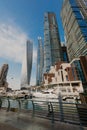 January 02, 2019 . Panoramic view with modern skyscrapers and water pier of Dubai Marina , United Arab Emirates Royalty Free Stock Photo