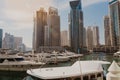 January 02, 2019 . Panoramic view with modern skyscrapers and water pier of Dubai Marina , United Arab Emirates Royalty Free Stock Photo