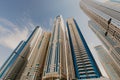 January 02, 2019 . Panoramic view with modern skyscrapers and water pier of Dubai Marina , United Arab Emirates Royalty Free Stock Photo