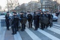 18 January 2020, Paris, France - French riot police squad at the yellow vests protests at Bastille square