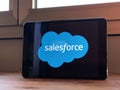 January 2020 Parma, Italy: Salesforce company logo icon on tablet screen close-up. Salesforce brand