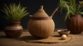 Pongal - harvest festival in India, Clay pot (kalash) with rice, pot with lid