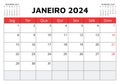 January 2023 portuguese calendar. Vector illustration. Monthly planning in Portugal