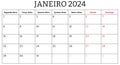 January 2024 portuguese month calendar. Png printable illustration. Monthly planning for business in Portugal