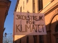 January 2020 Reggio Emilia, Italy: protest banner with text in Swedish. Skolstrejk for klimatet text. School strike for the climat