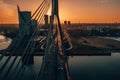 Amazing aerial view of the sunset over Old town of Riga, Vecriga in Latvia. River Daugava Royalty Free Stock Photo