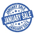 JANUARY SALE text written on blue round stamp sign