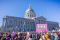 `Resist` sign raised at the Women`s March rally which took place in the Civic Center Plaza