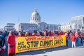 January 20, 2018 San Francisco / CA / USA - `Stop climate change` banner displayed at the rally taking place in the Civic Center P Royalty Free Stock Photo