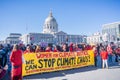 January 20, 2018 San Francisco / CA / USA - `Stop climate change` banner displayed at the rally taking place in the Civic Center P