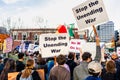 January 4, 2020 San Jose / CA / USA - Anti-war protest in front of the Cityhall in downtown San Jose