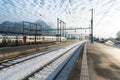 January 4, 2019 - Sargans, SG, Switzerland: train station in Sargans, Switzerland, in winter after clean up work with a modern SBB