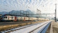 January 4, 2019 - Sargans, SG, Switzerland: train station in Sargans, Switzerland, in winter after clean up work with a modern SBB