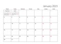 January 2023 simple calendar planner, week starts from Monday