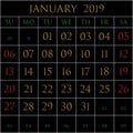 January 2019 square on black Royalty Free Stock Photo