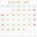 January 2019 square on white Royalty Free Stock Photo