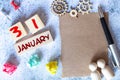 January 31st. Day 31 of month, calendar on white background. Winter at work concept. Empty space for text