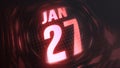 January 27st, hud calendar with neon red sign in 4k.