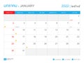 Thai Calendar Year 2022 Design, Thai Lettering, Calendar 2022 Template, January Month, Desk Calendar Vector Design, Wall Calendar