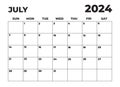 July 2024 Sunday Start Landscape Monthly Planner