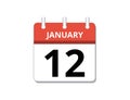 January, 12th calendar icon vector, concept of schedule, business and tasks