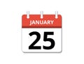 January, 25th calendar icon vector, concept of schedule, business and tasks