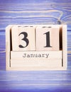 January 31th. Date of 31 January on wooden cube calendar