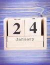 January 24th. Date of 24 January on wooden cube calendar