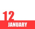 January. 12th day of month, calendar date. Red numbers and stripe with white text on isolated background