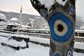 Sinan Pasha Mosque and old part of Prizren under the fortress, covered with snow