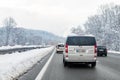 January 12th, 2019 - Salzburg, Austria: Winter highway with many different cars stucked in traffic jam due ti bad Royalty Free Stock Photo