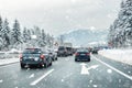 January 12th, 2019 - Salzburg, Austria: Winter highway with many different cars stucked in traffic jam due ti bad Royalty Free Stock Photo
