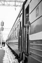 January 15, 2019. train conductor is on his duty on a platform and other trains