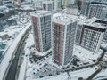 Drone aerial view of a residential highrise building in modern city district