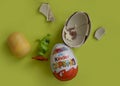 January 10, 2022 Ukraine city Kyiv Kinder  childhood   sweet  delicious   gourmet Surprise chocolate egg on a colored background Royalty Free Stock Photo