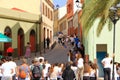 January 30 2020 - VALLEHERMOSO, La Gomera, Canary islands, Spain: People in the colorful old village Royalty Free Stock Photo