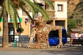 January 30 2020 - VALLEHERMOSO, La Gomera, Canary islands in Spain: wooden bull artworkm in the colorful old village Royalty Free Stock Photo