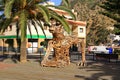 January 30 2020 - VALLEHERMOSO, La Gomera, Canary islands in Spain: wooden bull artworkm in the colorful old village Royalty Free Stock Photo