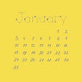 January 2021 vector calendar grey yellow 2021 minimalist style