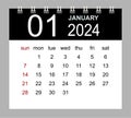 January 2024. Vector monthly calendar template 2024 year in simple style for template design