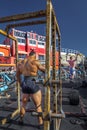 JANUARY 19, 2019 - VENICE BEACH, LA, CA, USA - Weight Lifter contemplates weights at Muscle Beach, Venice, Los Angeles, CA