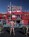 JANUARY 19, 2019 - VENICE BEACH, LA, CA, USA - Weight Lifter contemplates weights at Muscle Beach, Venice, Los Angeles, CA