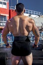 JANUARY 19, 2019 - VENICE BEACH, LA, CA, USA - Weight Lifter contemplates weights at Muscle Beach, Venice, Los Angeles, CA