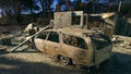 JANUARY 2018, VENTURA CALIFORNIA - Destroyed homesand cars from 2018 Thomas Fire off Foothill Road. Ojai, property