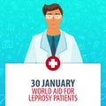 30 January. World Aid for Leprosy patients. Medical holiday. Vector medicine illustration.