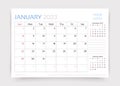 January 2023 year calendar. Desk monthly planner template. Vector illustration Royalty Free Stock Photo