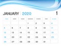 January 2020 Year Template, Calendar 2020 Vector, Desk Calendar Design, Week Start On Sunday, Planner, Stationery, Printing Royalty Free Stock Photo