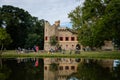 Januv hrad, South Moravia, Czech Republic, 04 July 2021: John`s Castle or Janohrad ancient artificial ruins above river,